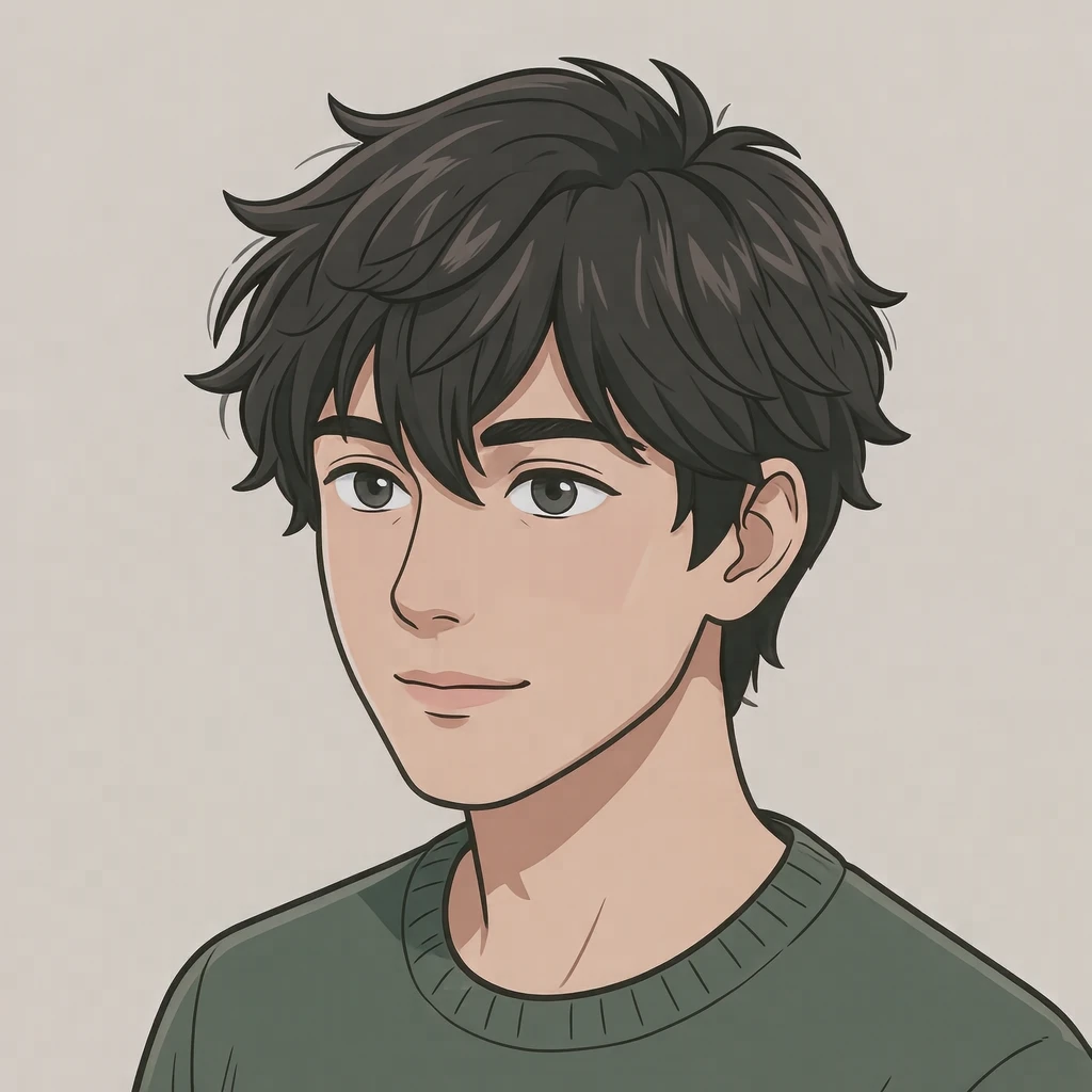 斜めを向いた男性のアニメ調プロフィールアイコン（アイソメトリック）