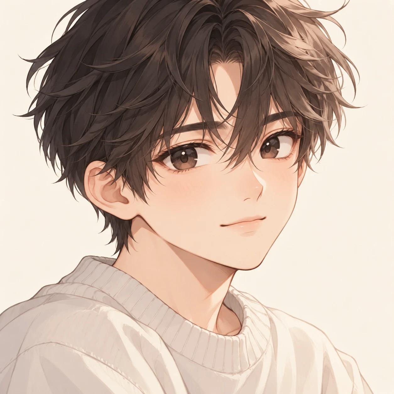 Anime-style profile picture of a man at a three-quarter angle (chibi)