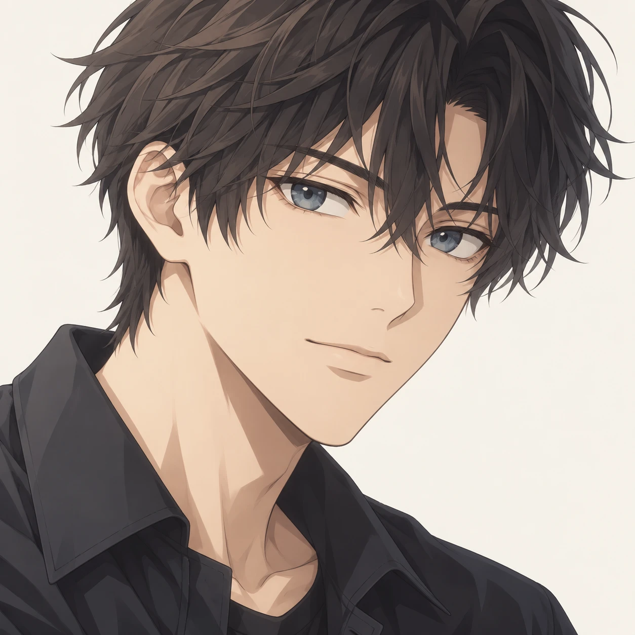 Anime-style profile picture of a man at a three-quarter angle (anime cel-shaded)