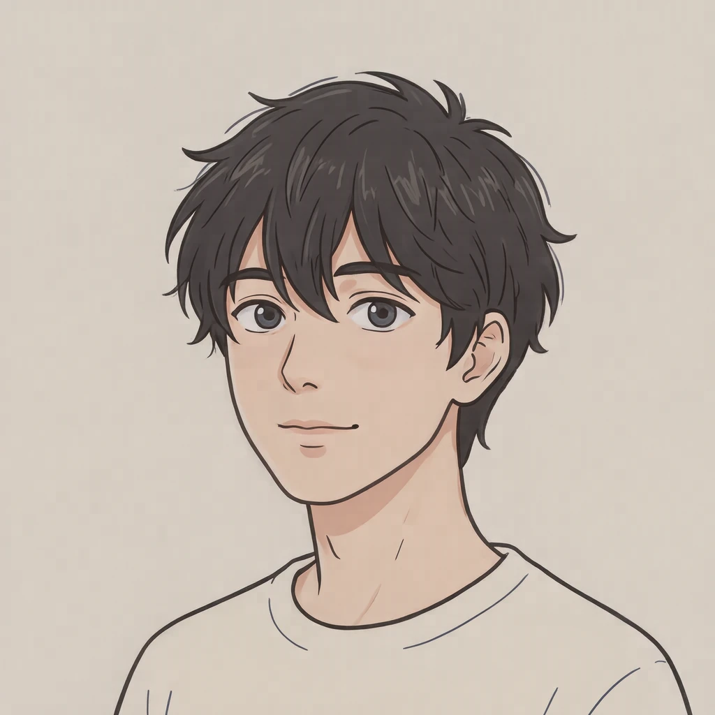 Anime-style profile picture of a man at a three-quarter angle (simple line art)