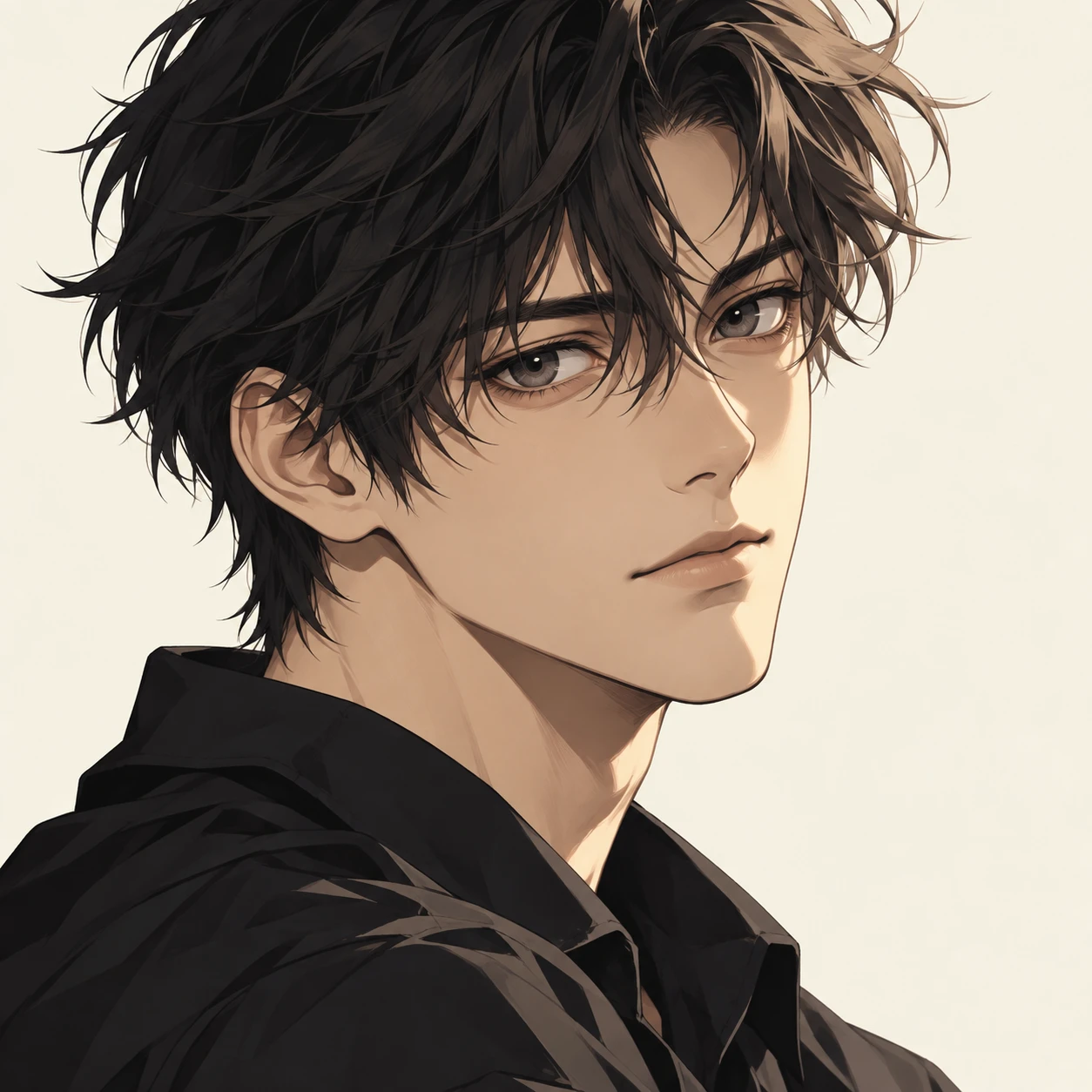 Anime-style profile picture of a man at a three-quarter angle (bold graphic)