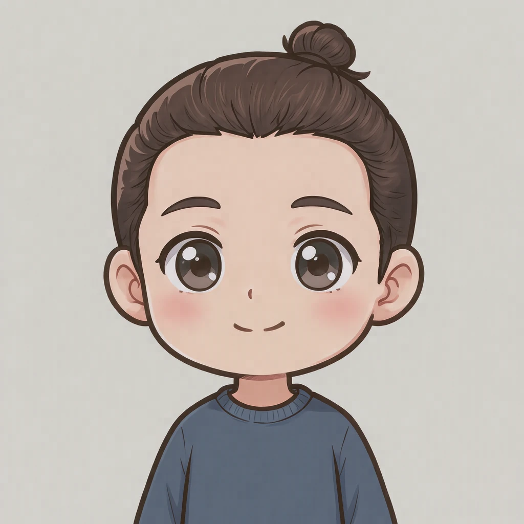 髪を結んだ男性のアニメ調プロフィールアイコン（デフォルメ）