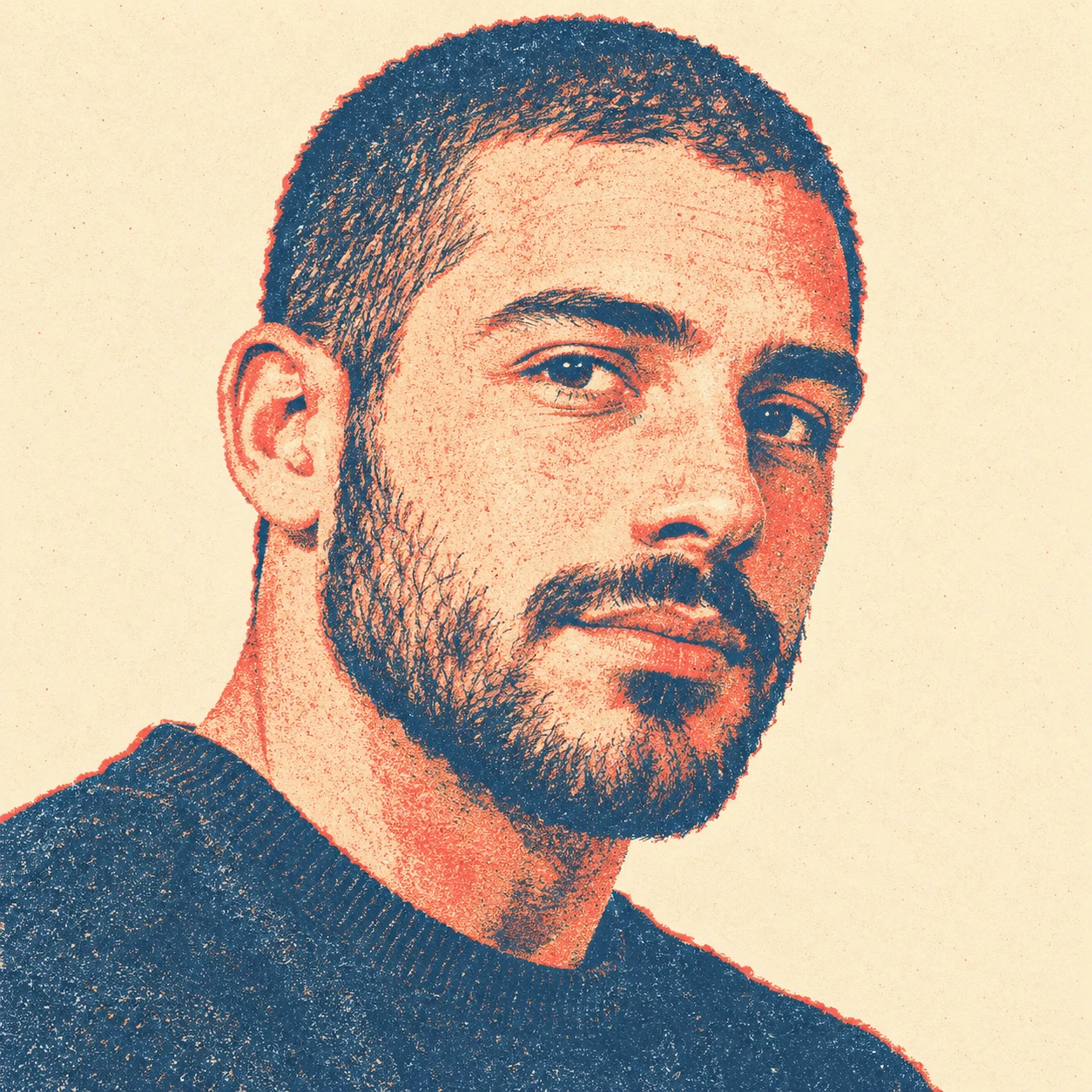 Profile picture of a man with a short beard at a three-quarter angle (retro print)