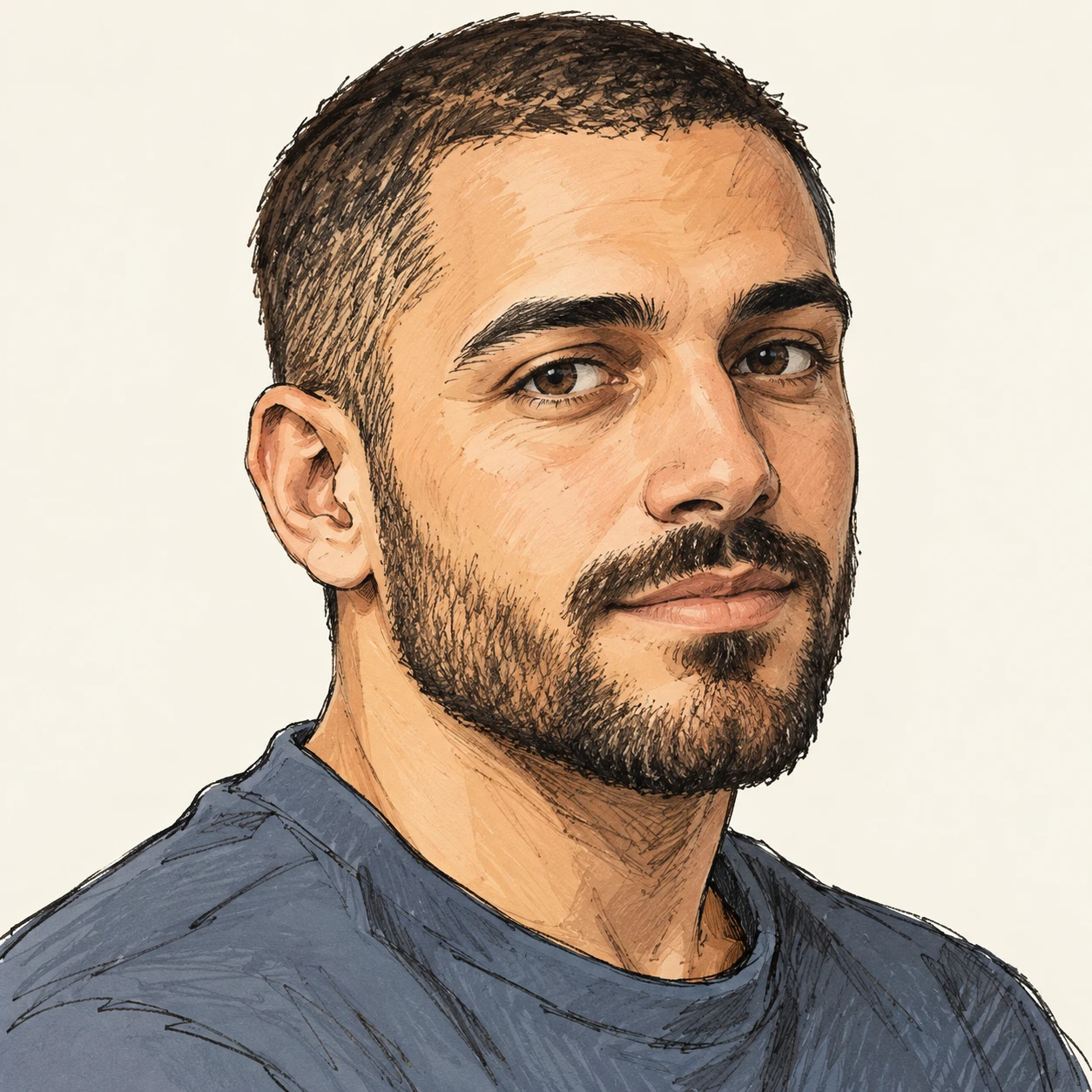 Profile picture of a man with a short beard at a three-quarter angle (hand-drawn)