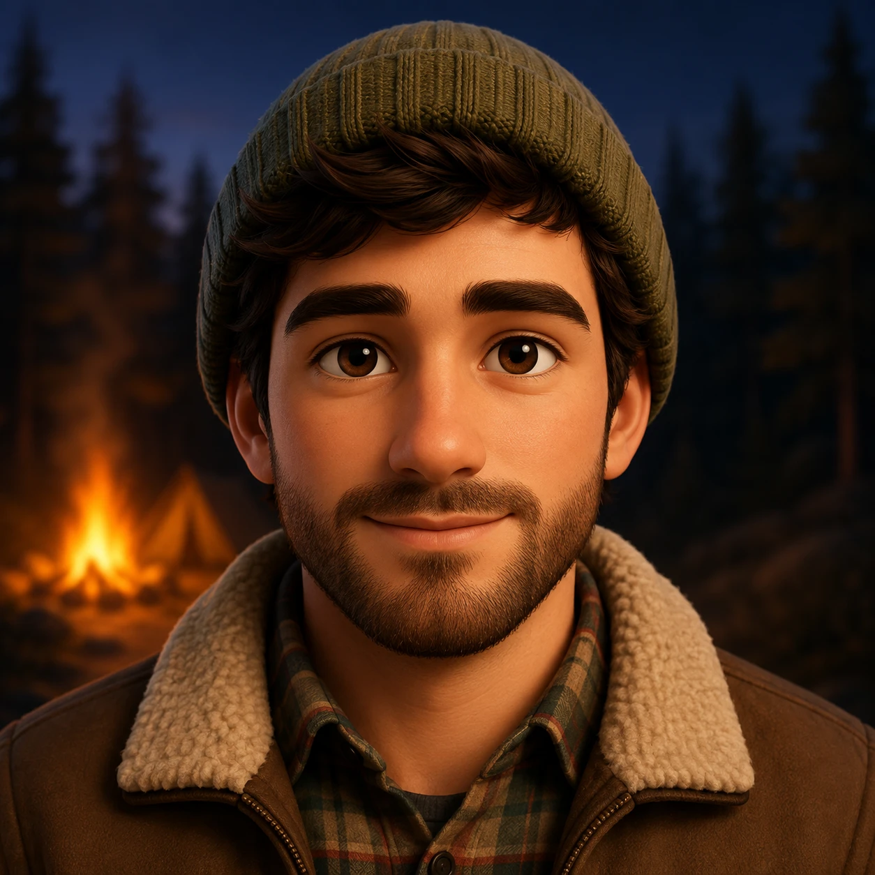 캠핑 차림 남성의 소프트 3D 프로필 아이콘