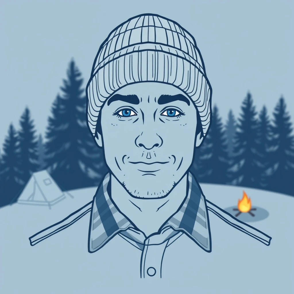 Profile picture of a man dressed for camping (simple line art)