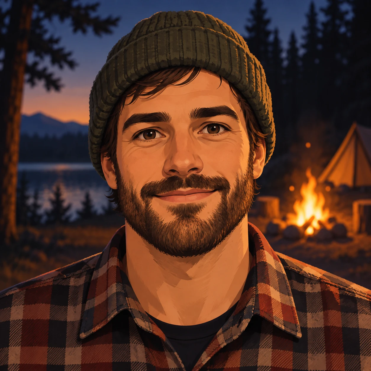 Profile picture of a man dressed for camping (bold graphic)