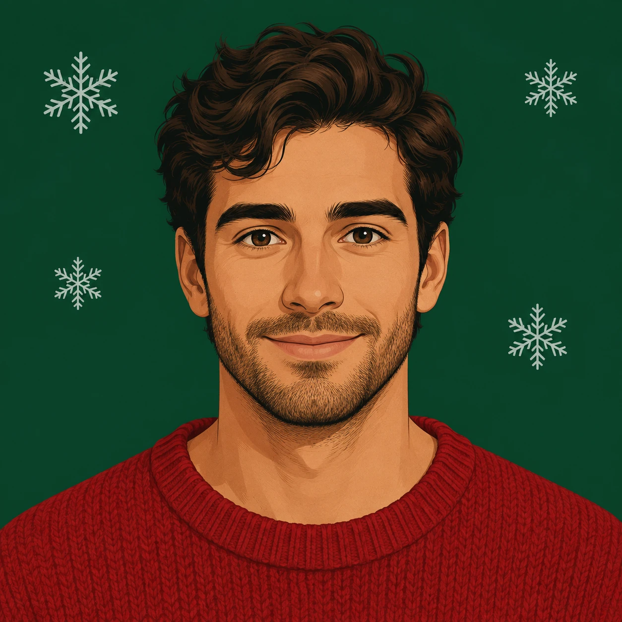 Profile picture of a man dressed for Christmas (flat illustration)