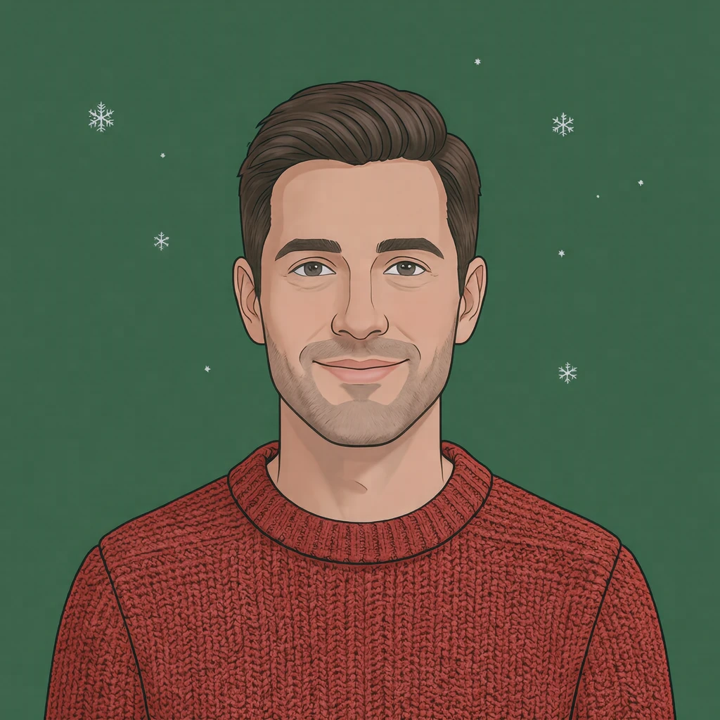 Profile picture of a man dressed for Christmas (isometric)