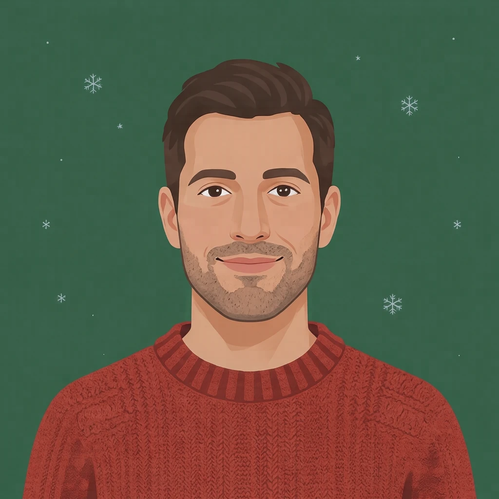Profile picture of a man dressed for Christmas (flat illustration)