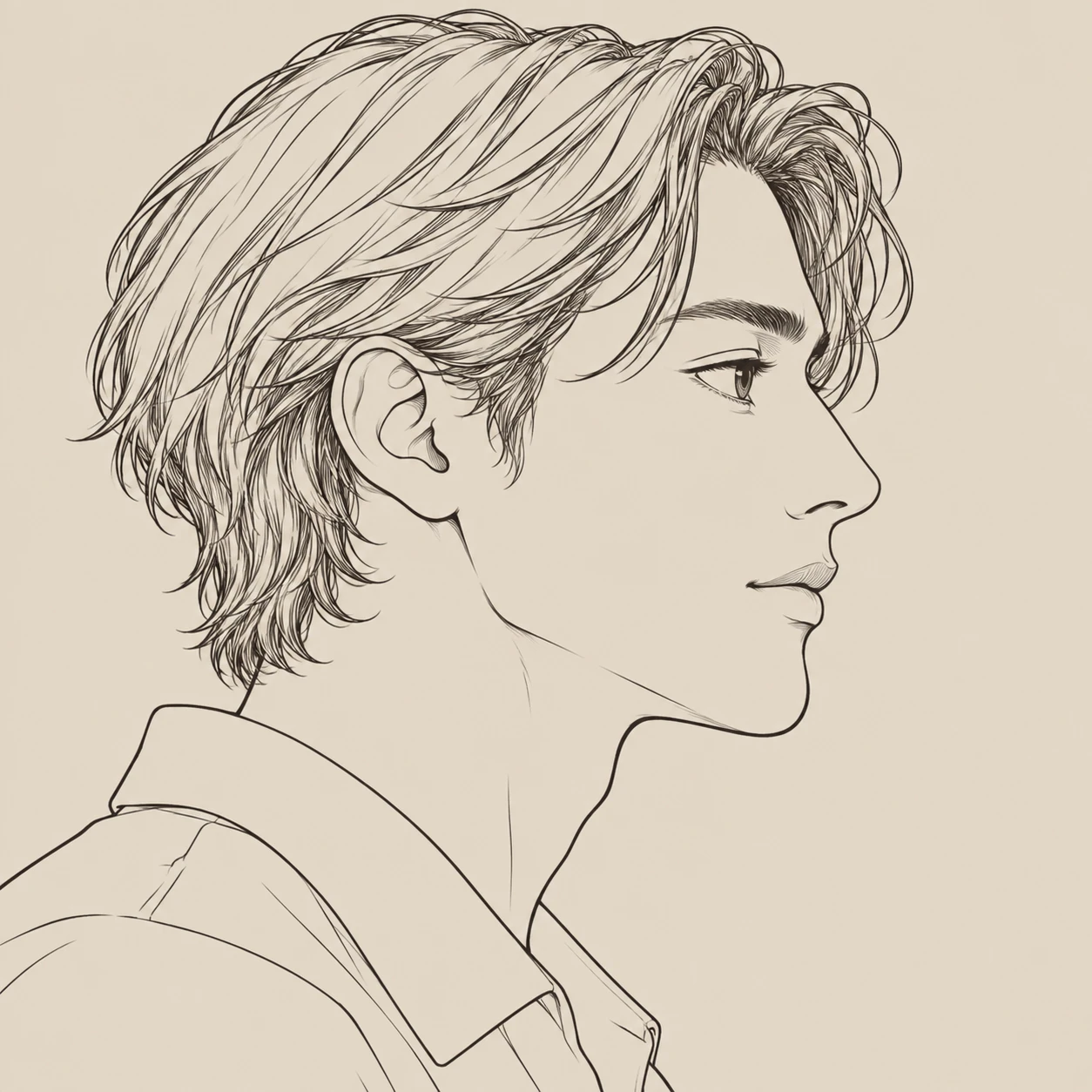 横を向いた男性のプロフィール用画像（シンプル線画）