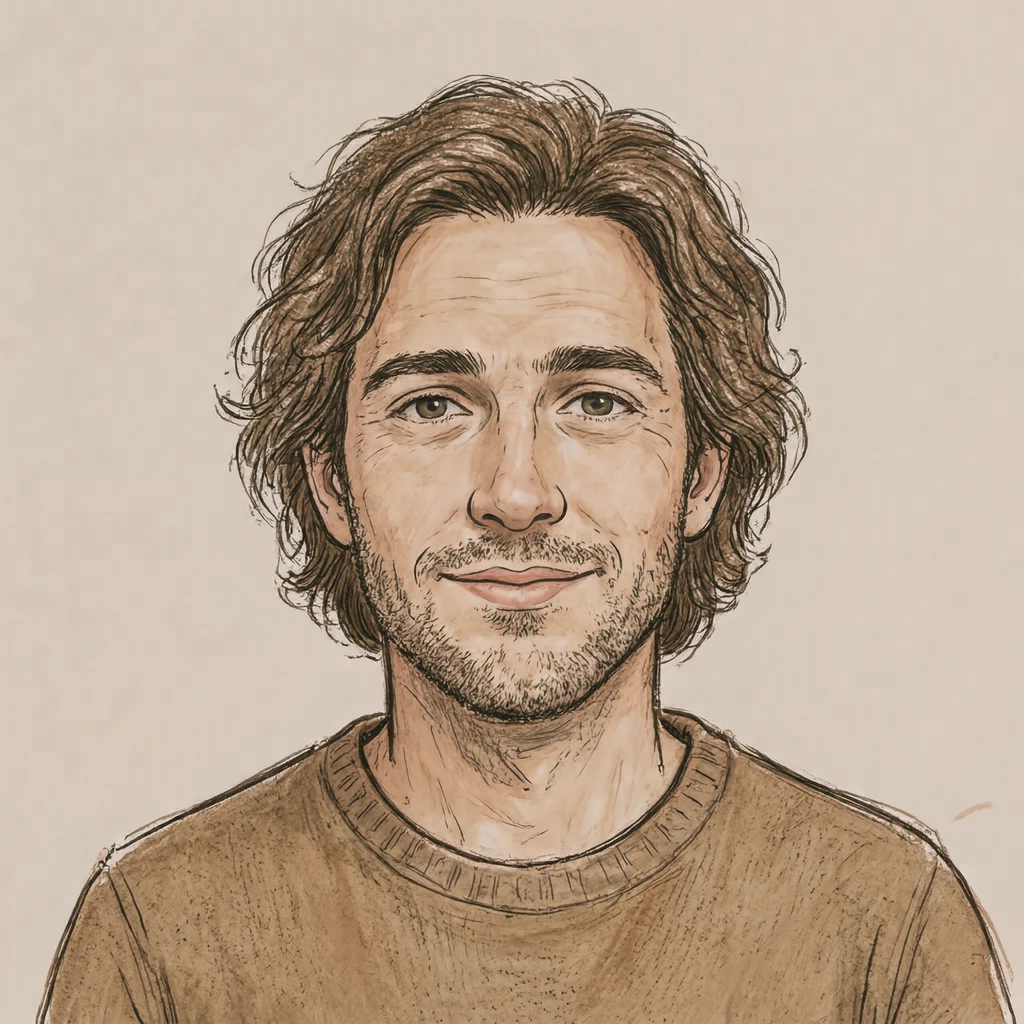 Profile picture of a man with loosely wavy hair (hand-drawn)