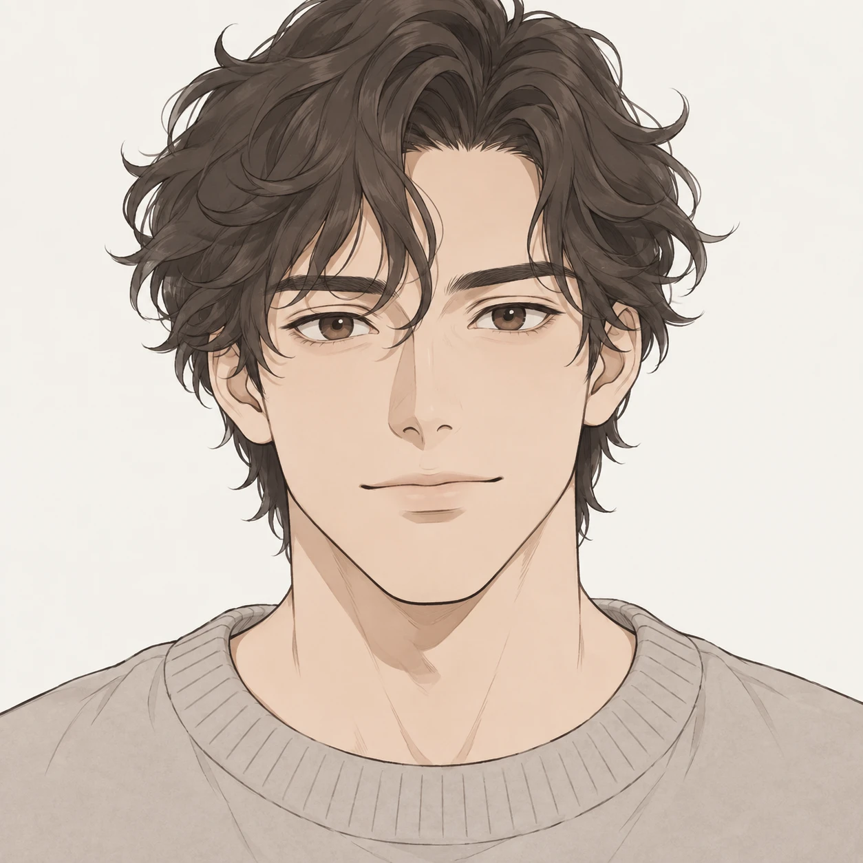 Profile picture of a man with loosely wavy hair (simple line art)