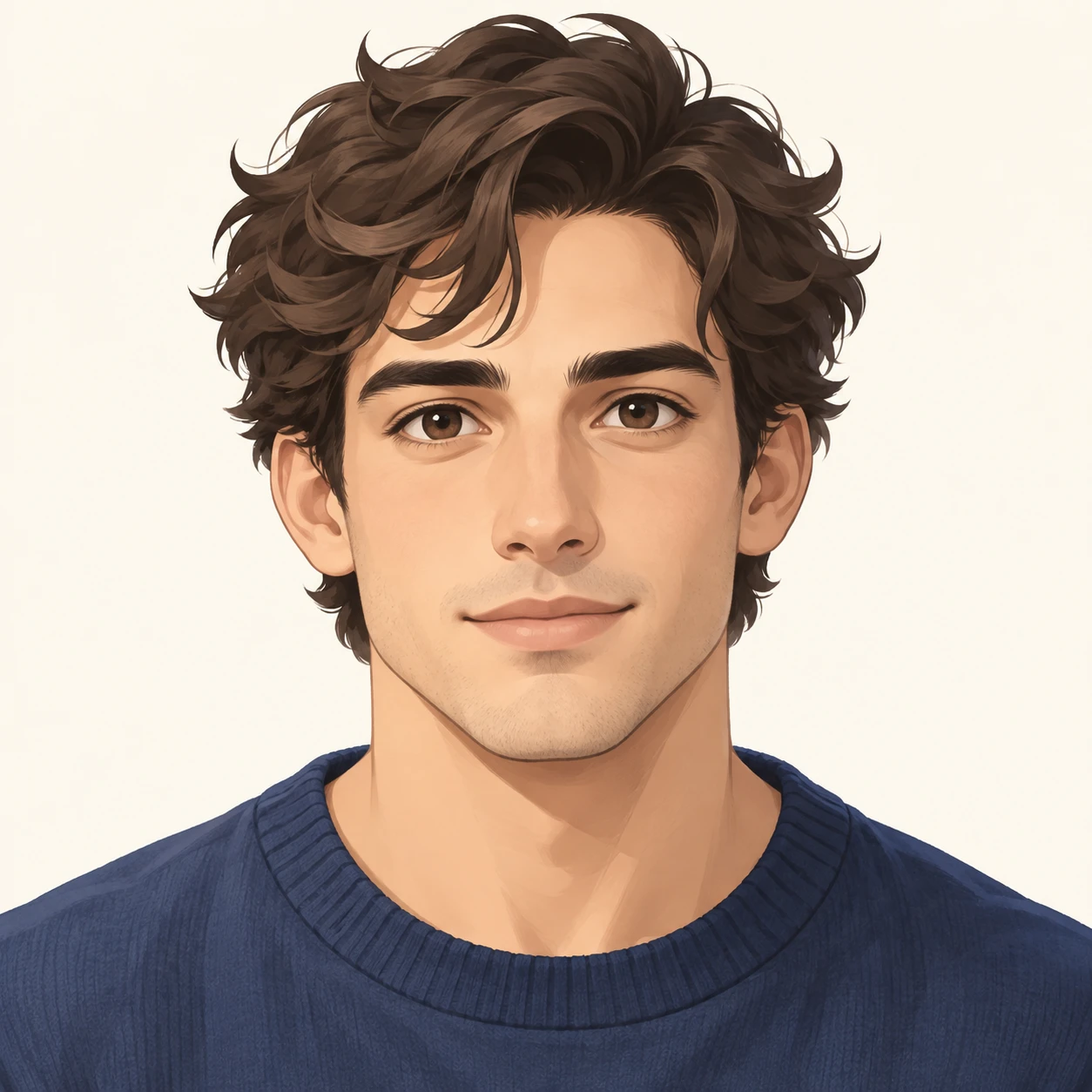 ゆるいくせ毛の男性のプロフィールアイコン（アイソメトリック）