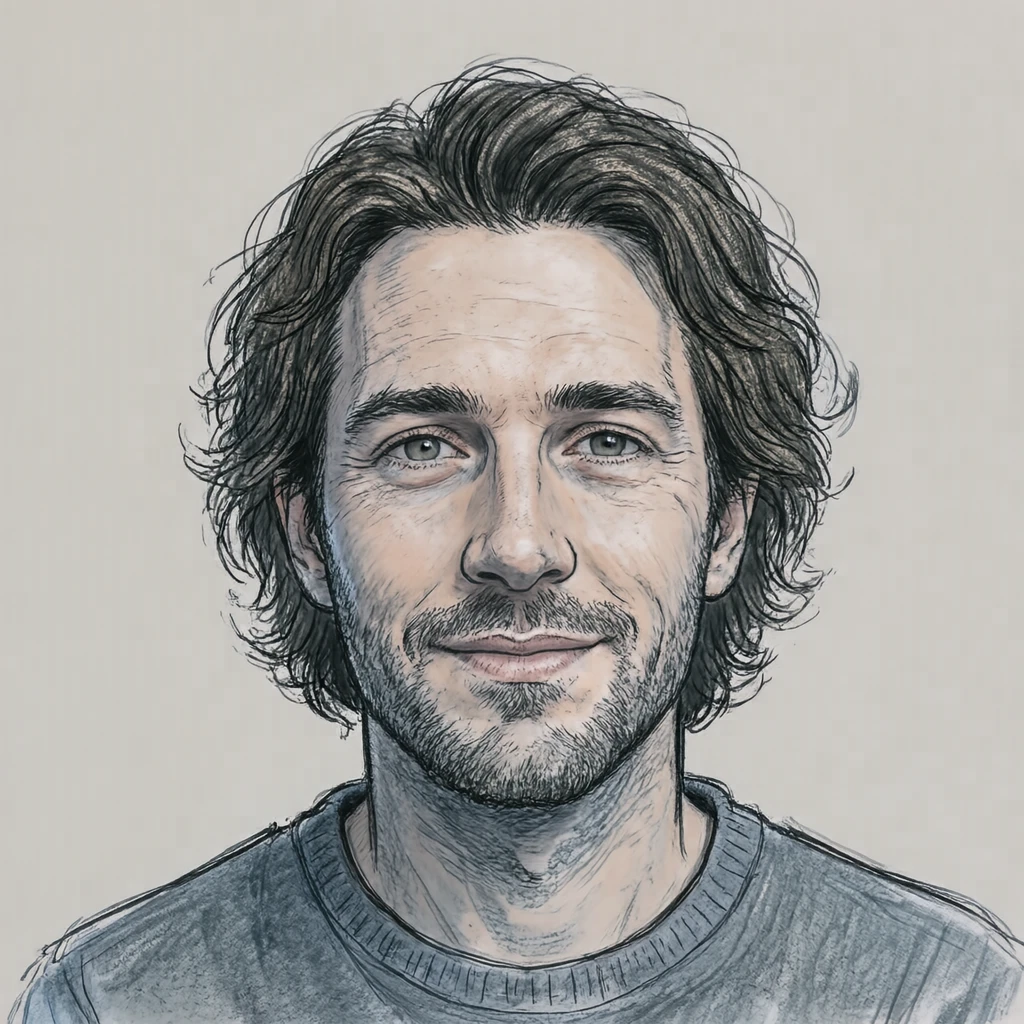 Profile picture of a man with loosely wavy hair (hand-drawn)