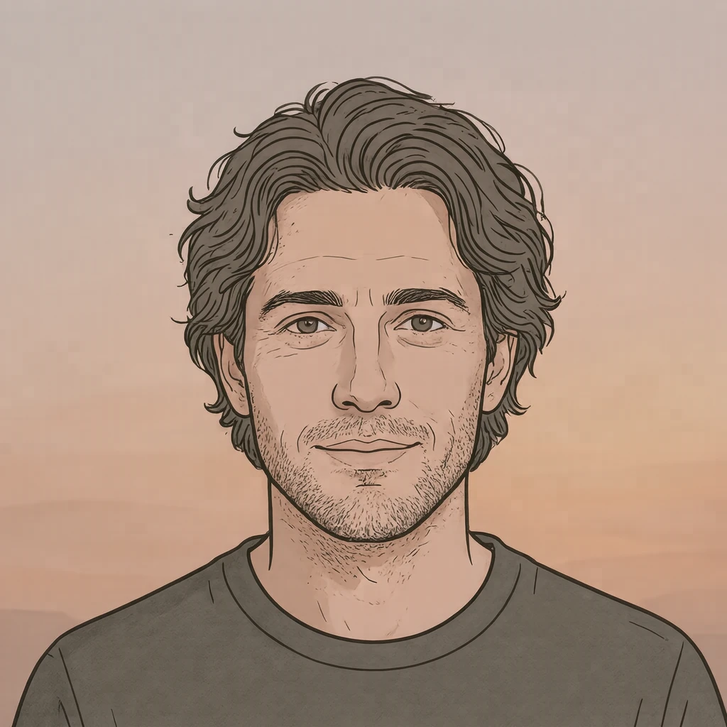 Profile picture of a man with loosely wavy hair (simple line art)