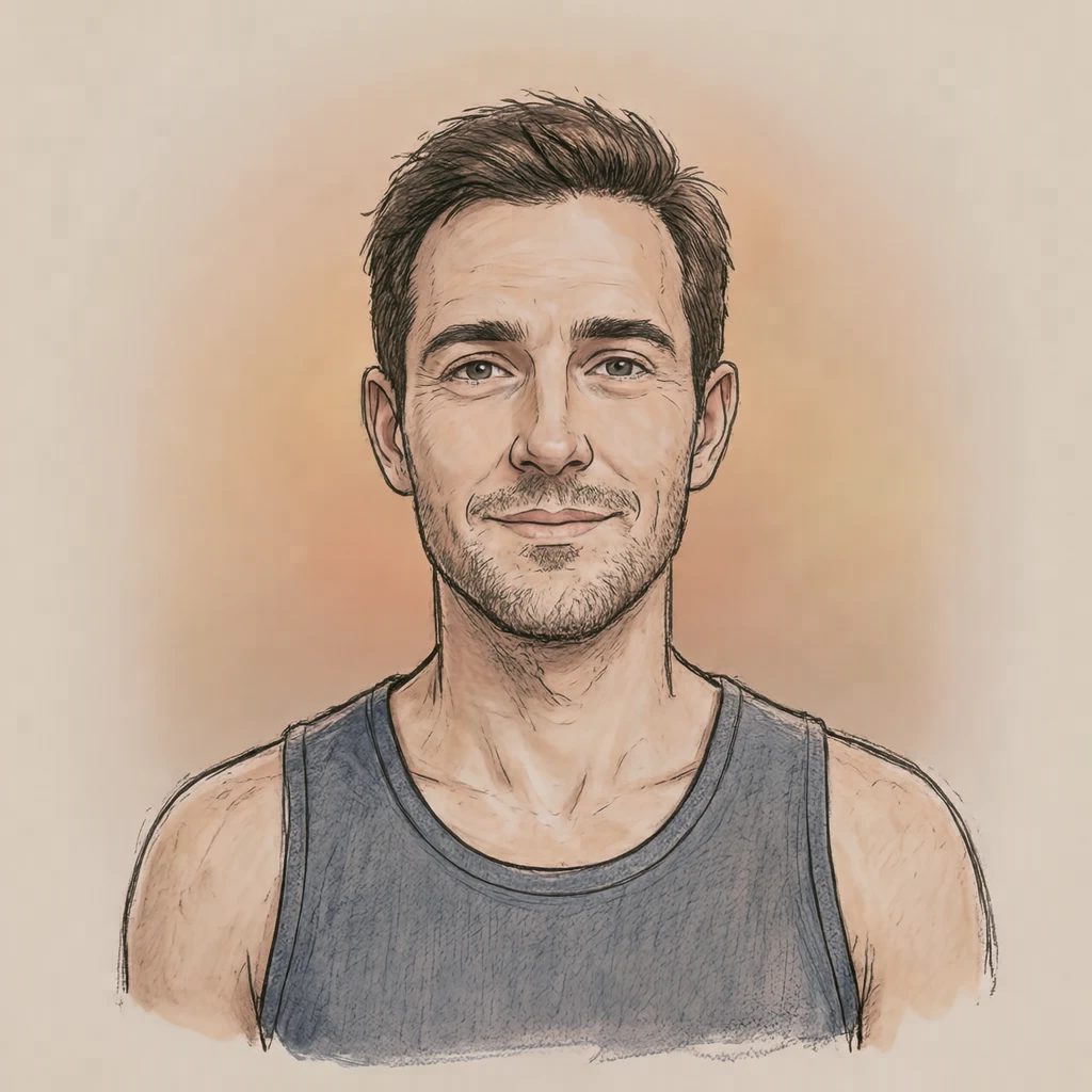 Profile picture of a man dressed for yoga (hand-drawn)