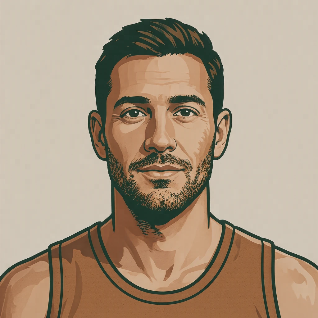Profile picture of a man dressed for yoga (bold graphic)