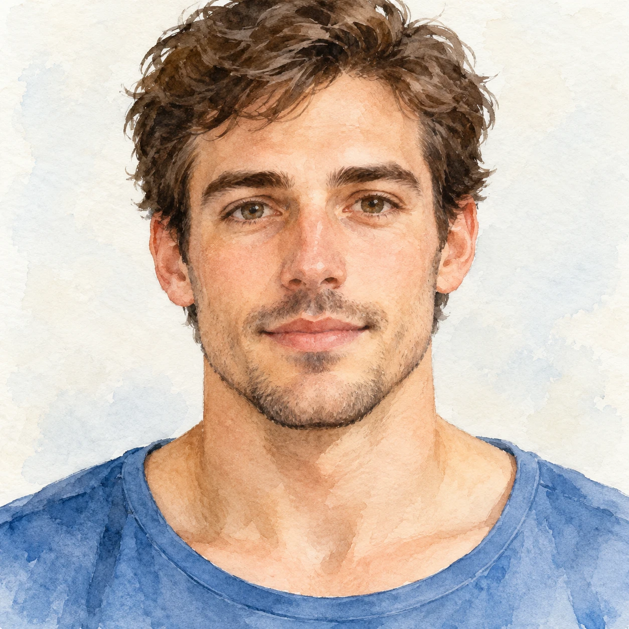 Profile picture of a man dressed for yoga (watercolor)