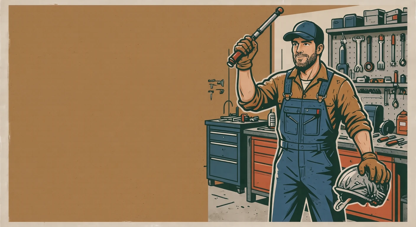 点検の整備工場でオイルを確認する整備士のイラスト（グラフィックポスター）