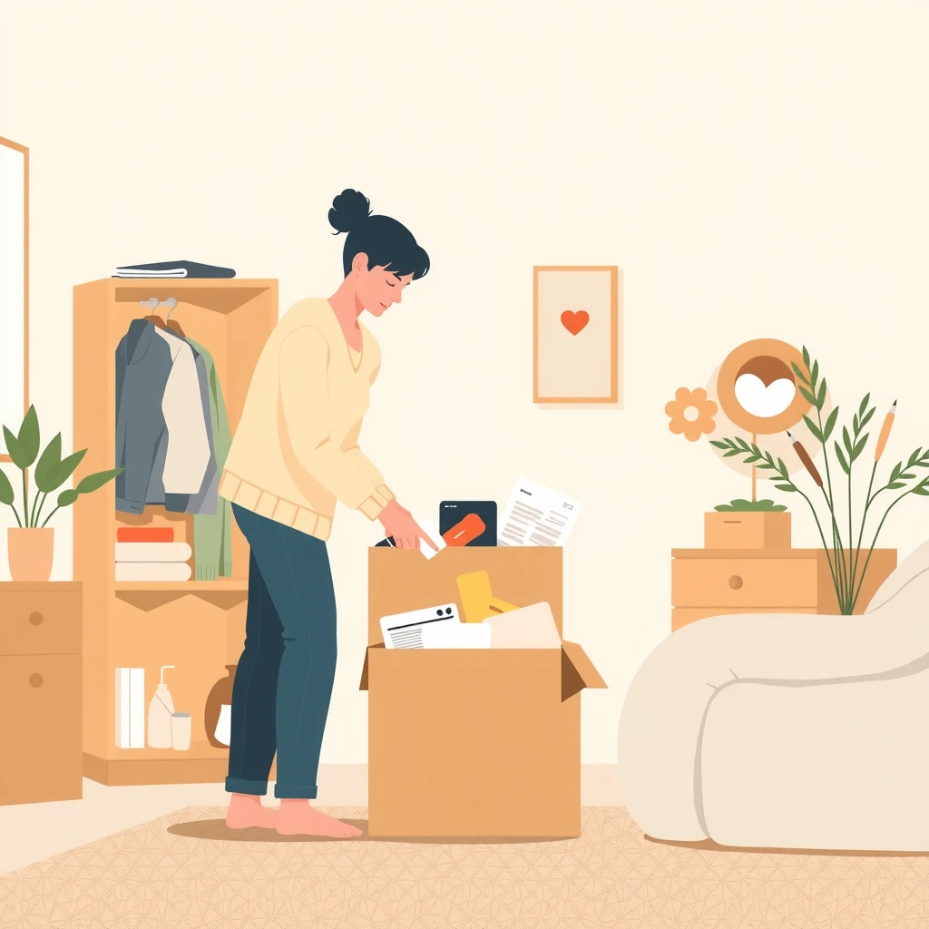 Flat illustration of a person decluttering a minimalist room