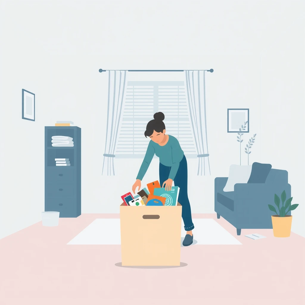 Flat illustration of a person decluttering a minimalist room