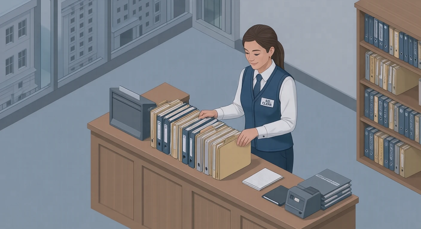 市役所で書類を棚に戻す自治体職員のイラスト（アイソメトリック）
