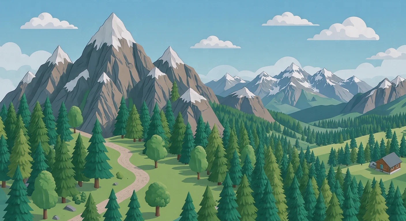 穏やかな山の風景のイラスト（アイソメトリック）