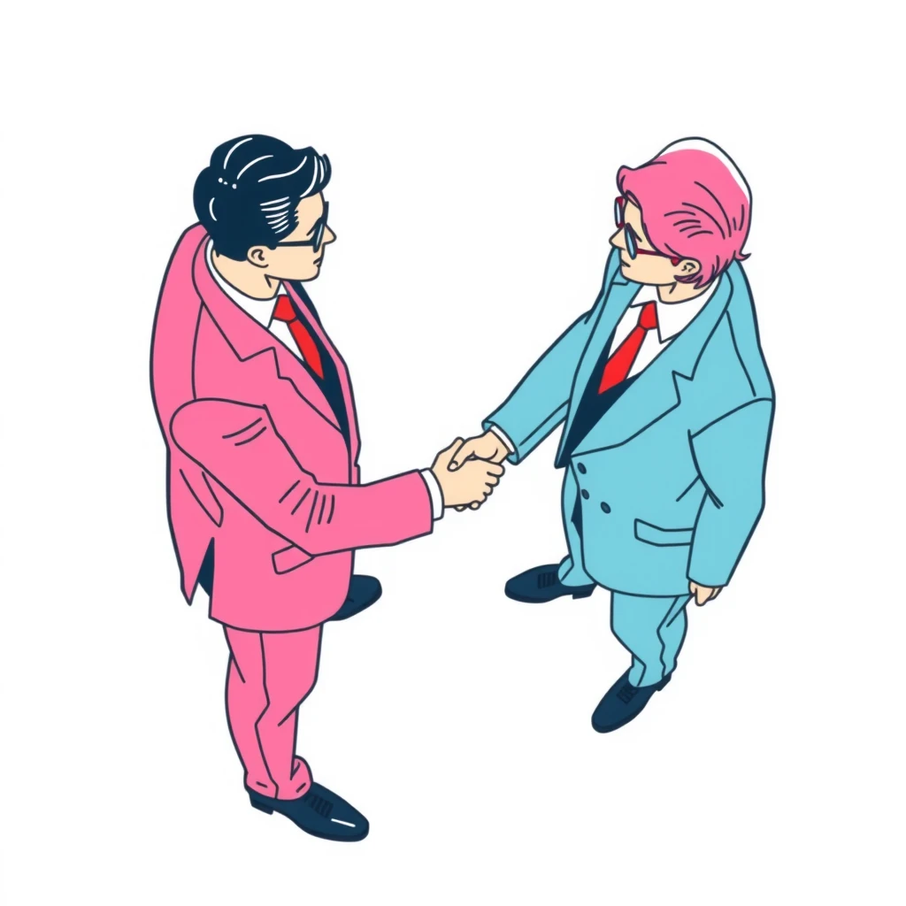 Illustration of business person, negotiation, partnership, handshake, suit