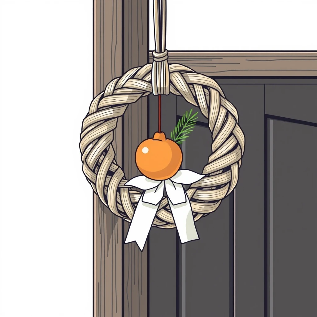 玄関に飾るお正月のしめ飾りのイラスト