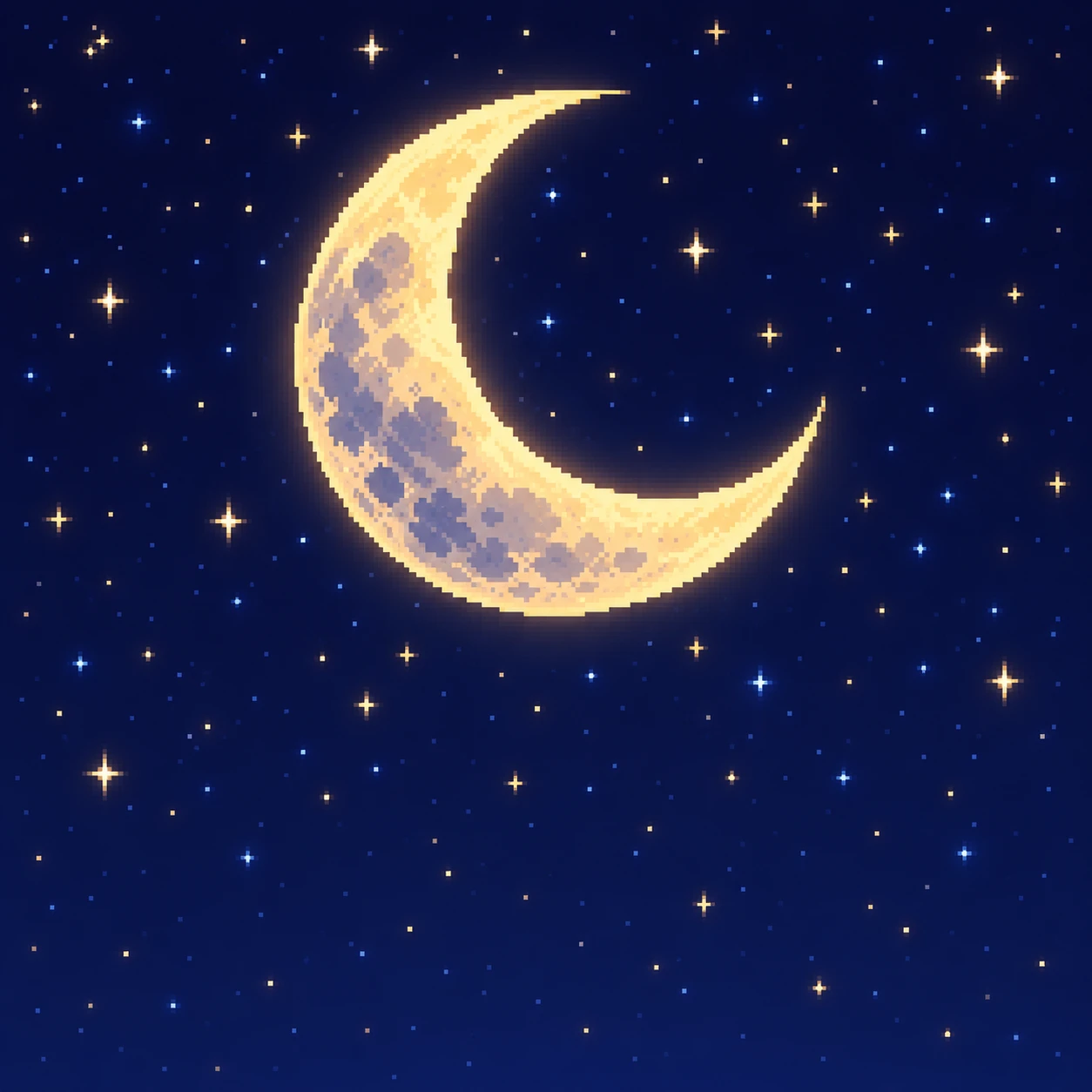 Profile picture of a crescent moon in a night sky (pixel art)