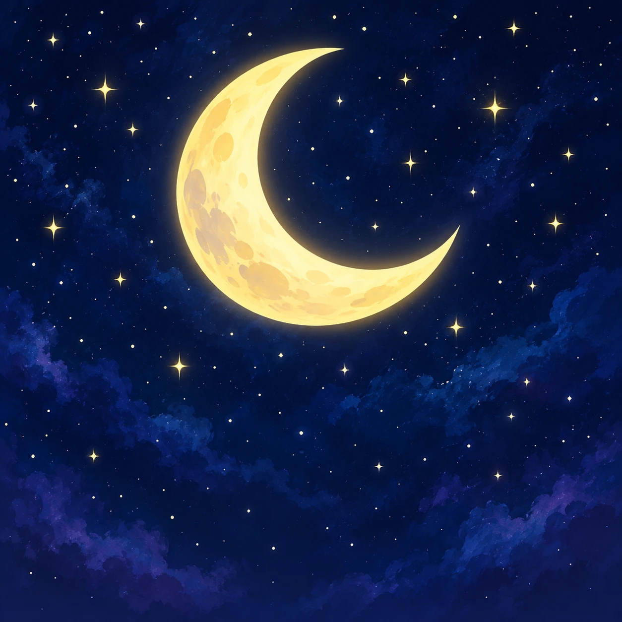 Profile picture of a crescent moon in a night sky (loose cartoon)