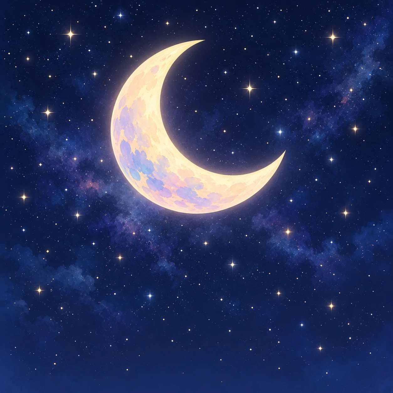 Profile picture of a crescent moon in a night sky (soft pastel)