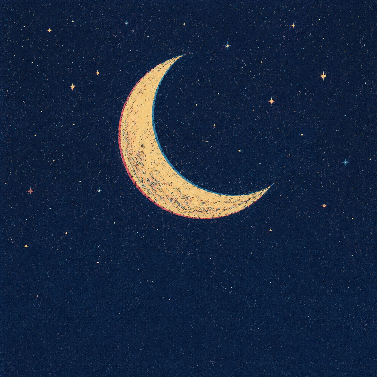夜空と月のレトロ印刷風イラスト風イラストのプロフィールアイコン
