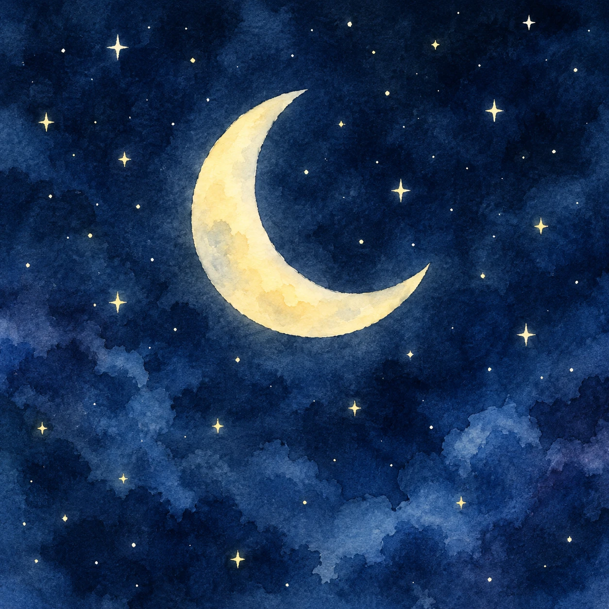 夜空と月の水彩イラストのプロフィールアイコン（水彩）