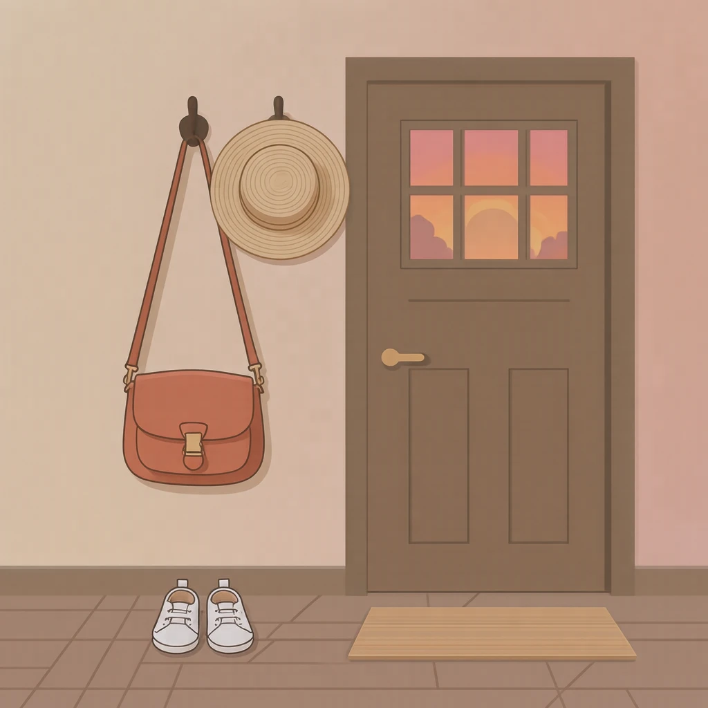 保育園の玄関の通園バッグと上履きのイラスト（フラットイラスト）