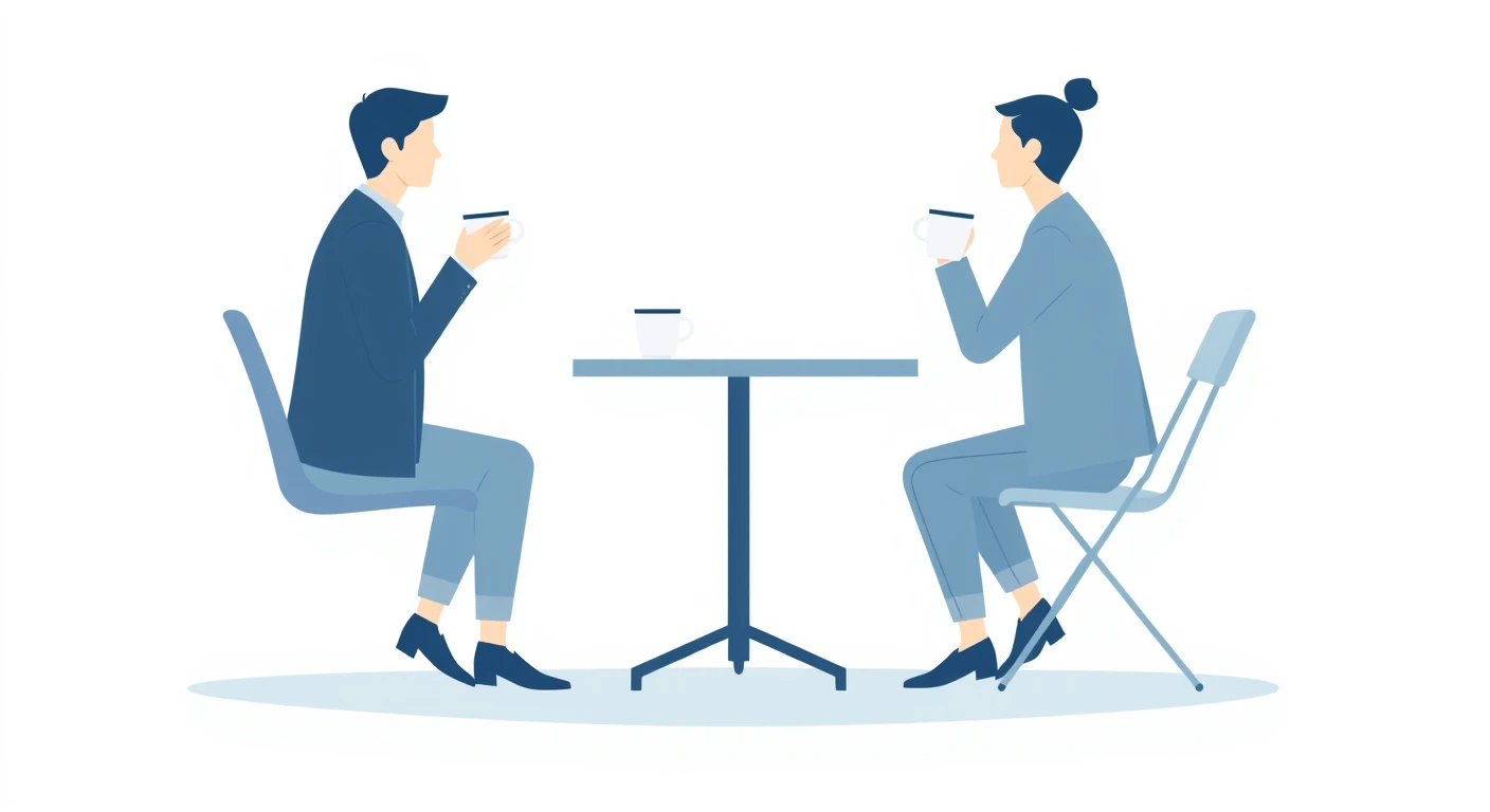 休憩スペースでコーヒーを飲む2人の同僚のフラットイラスト