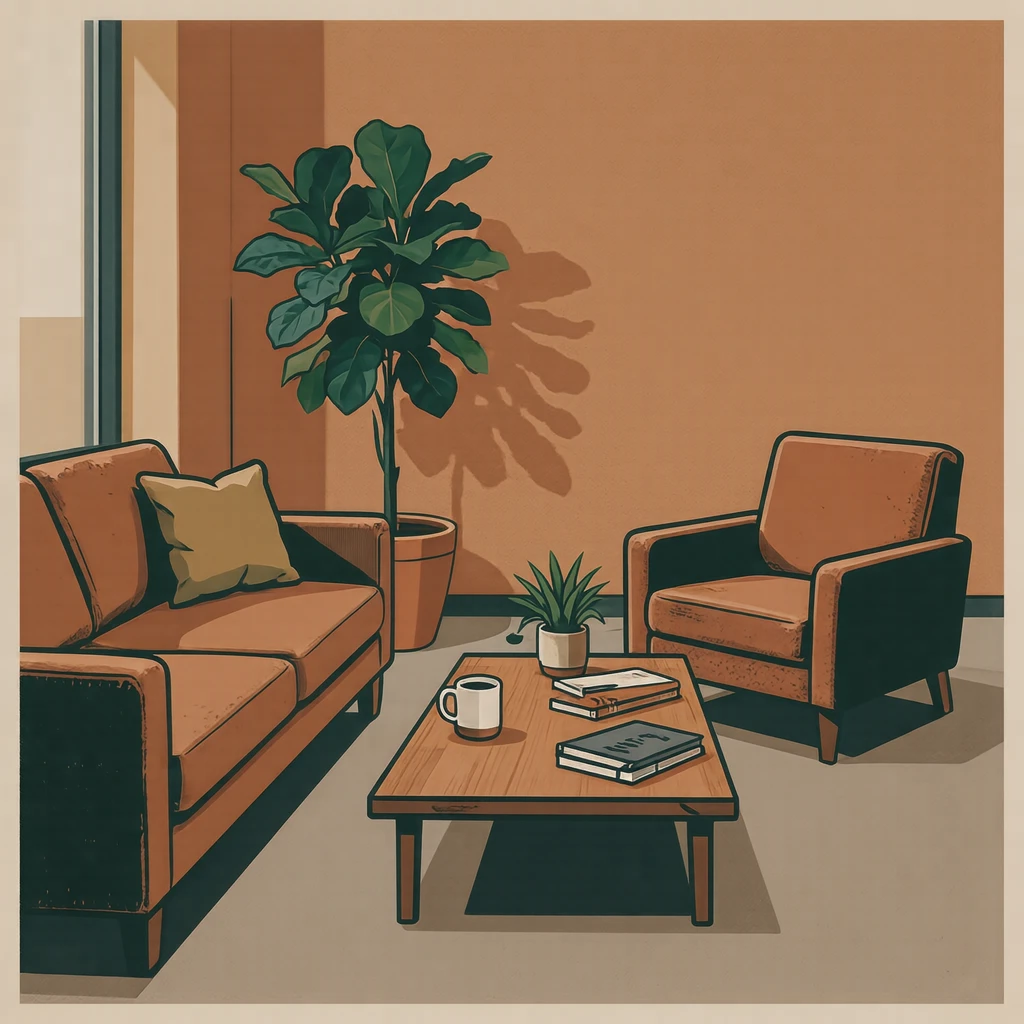 応接室のソファとローテーブルのイラスト（グラフィックポスター）