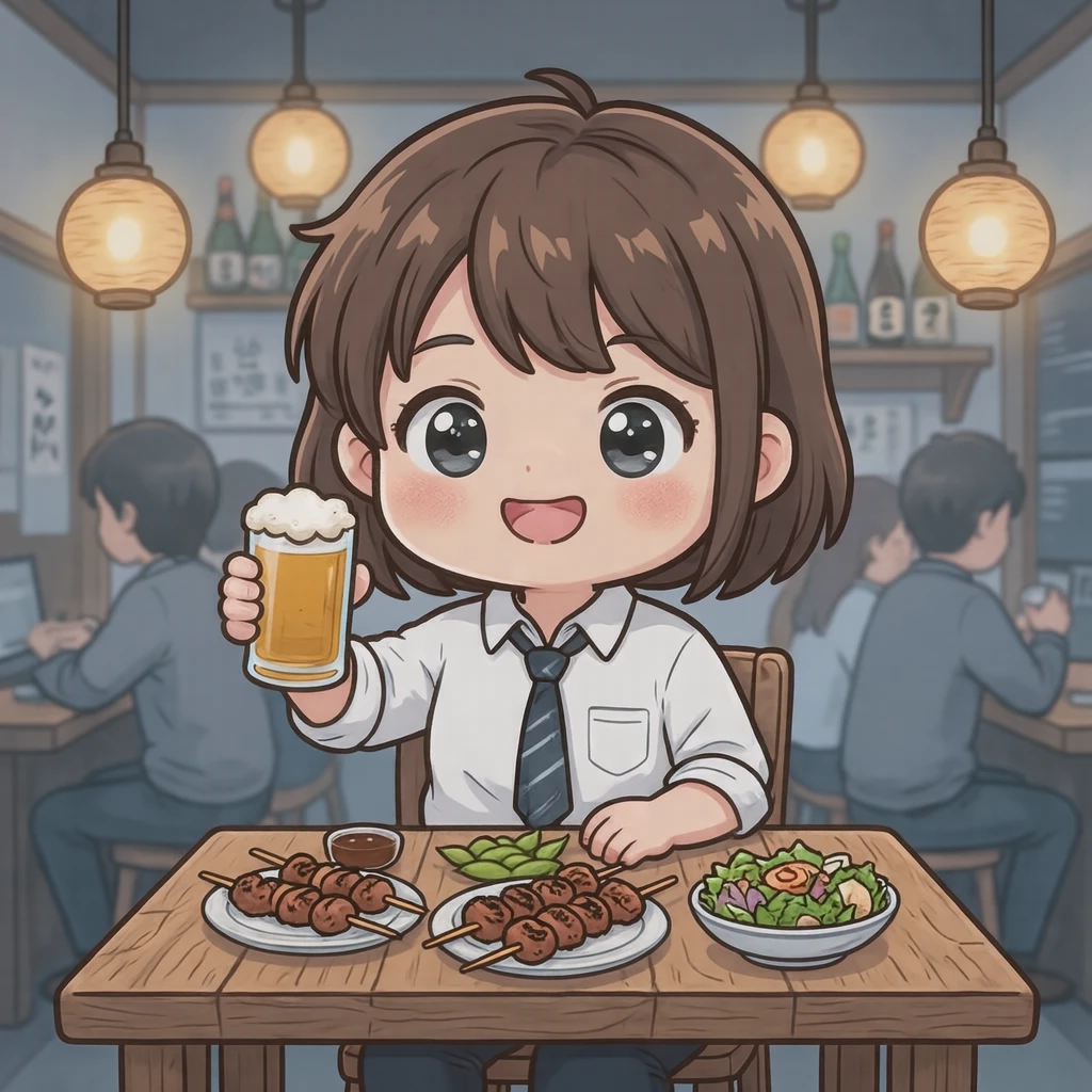 在年终聚会上举杯干杯的上班族插画（Q版）
