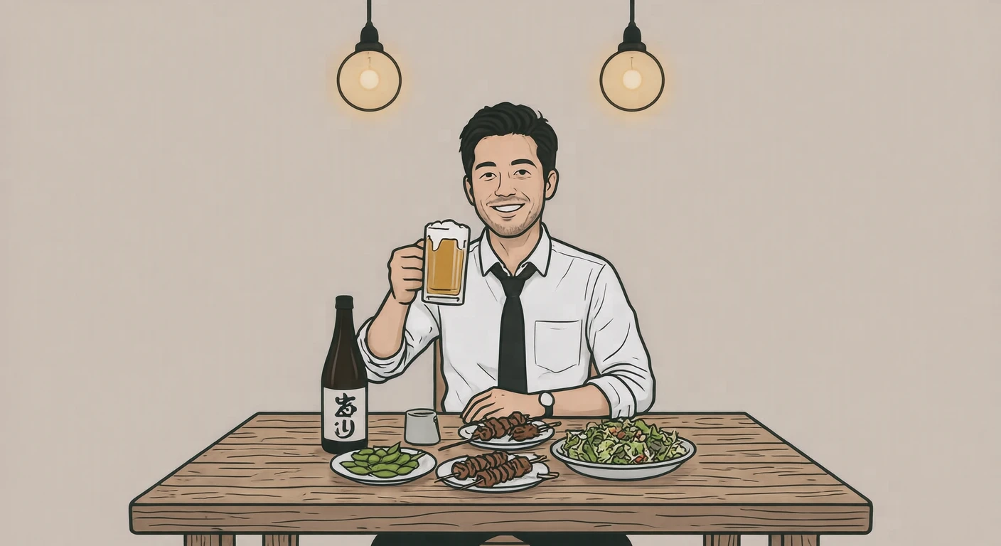在年终聚会上举杯干杯的上班族插画（简约线描）