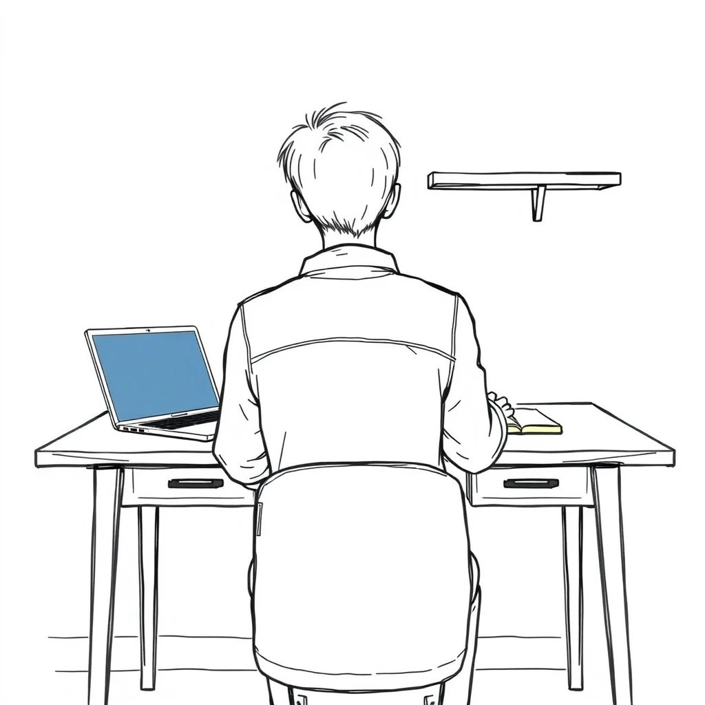 自宅からオンライン面接を受ける人の手描き風イラスト