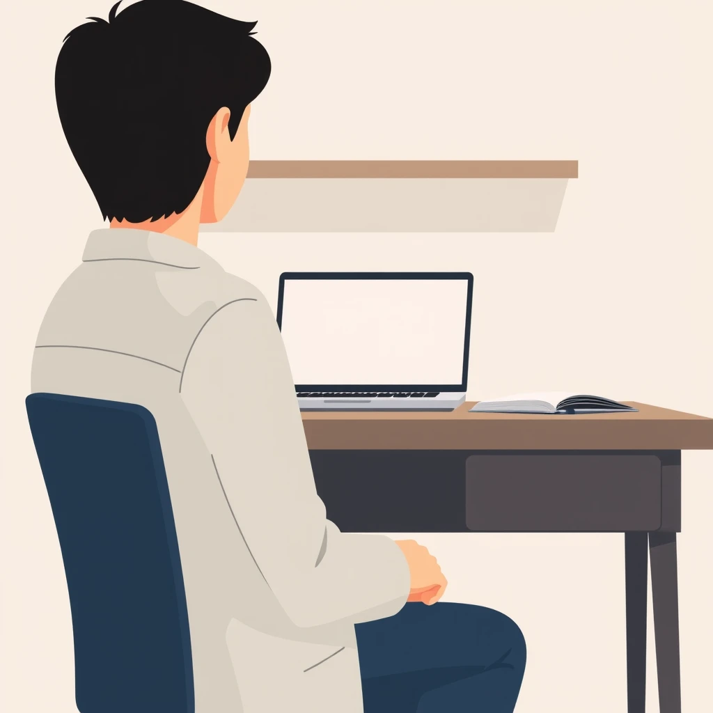 自宅からオンライン面接を受ける人のフラットイラスト