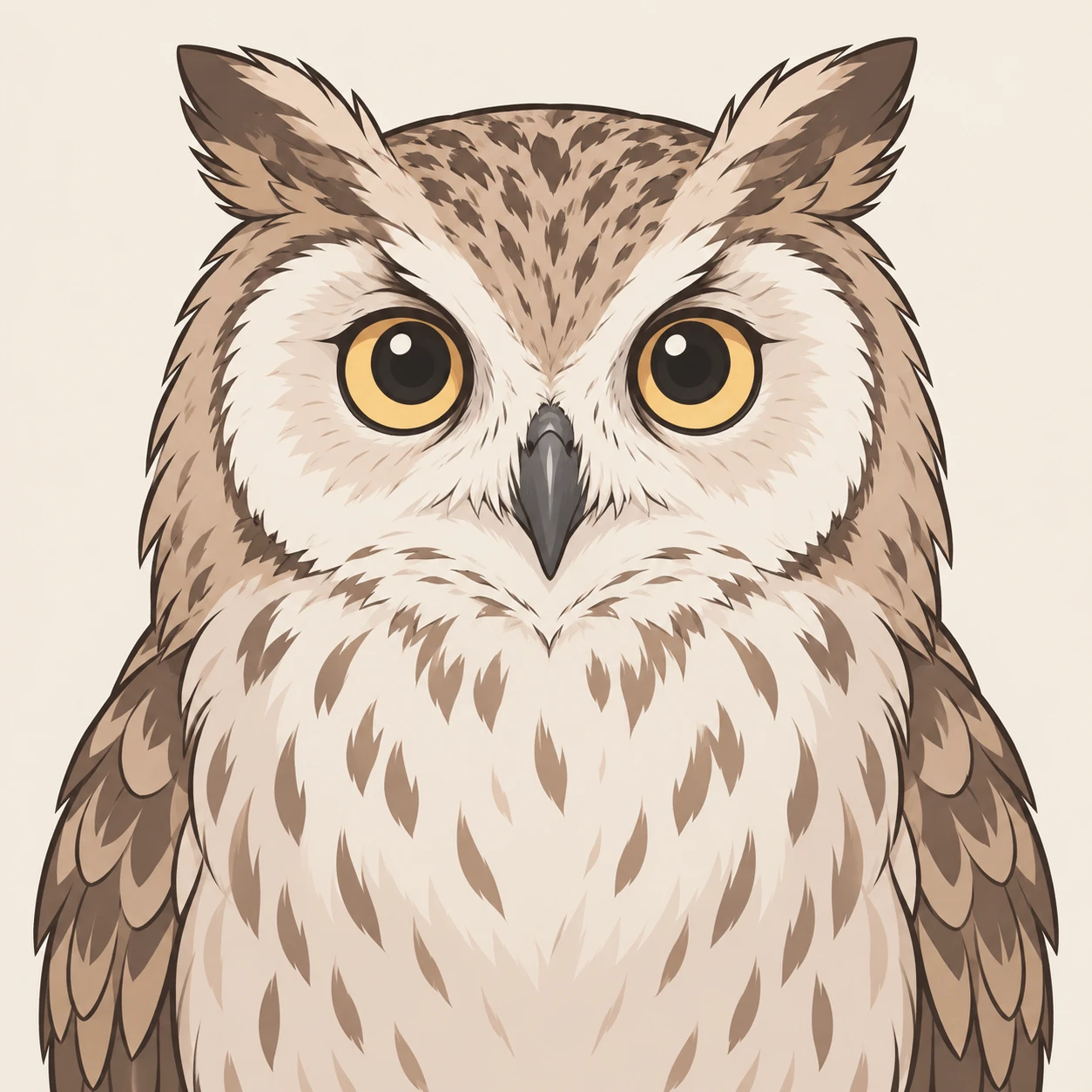 Profile picture of an owl seen from the front (simple line art)