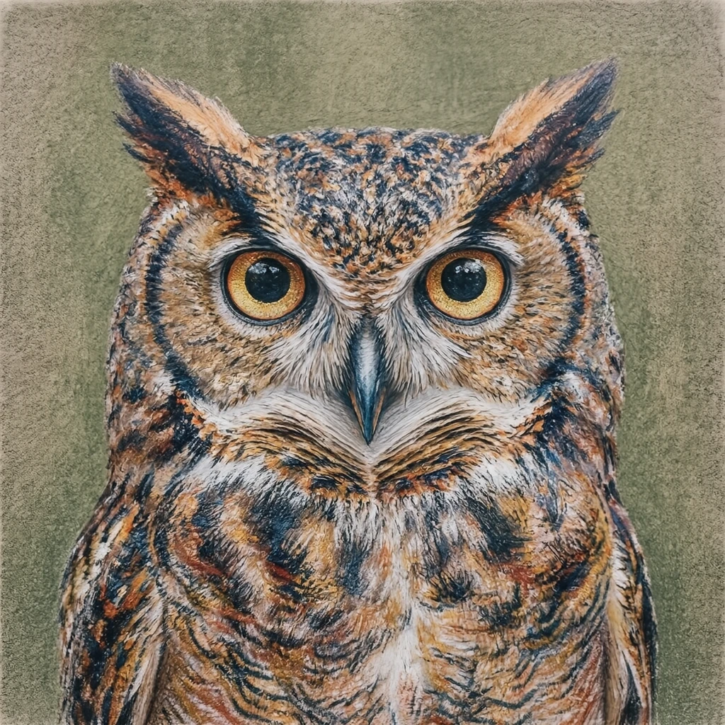 フクロウのプロフィール用画像（色鉛筆）