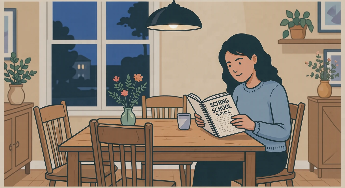 집에서 알림장을 읽는 보호자 일러스트 (그래픽 포스터)