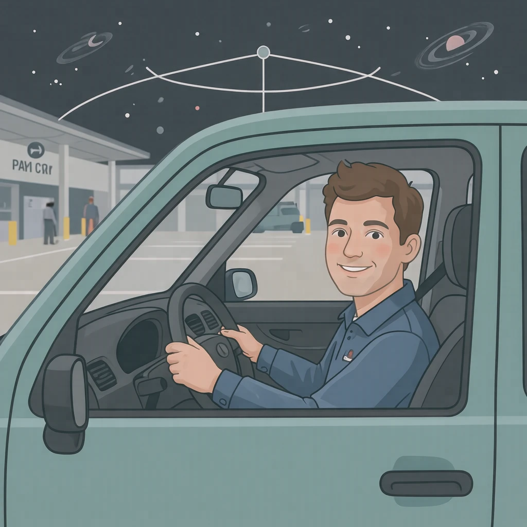 有料駐車場でバック駐車をするドライバーのイラスト（フラットイラスト）