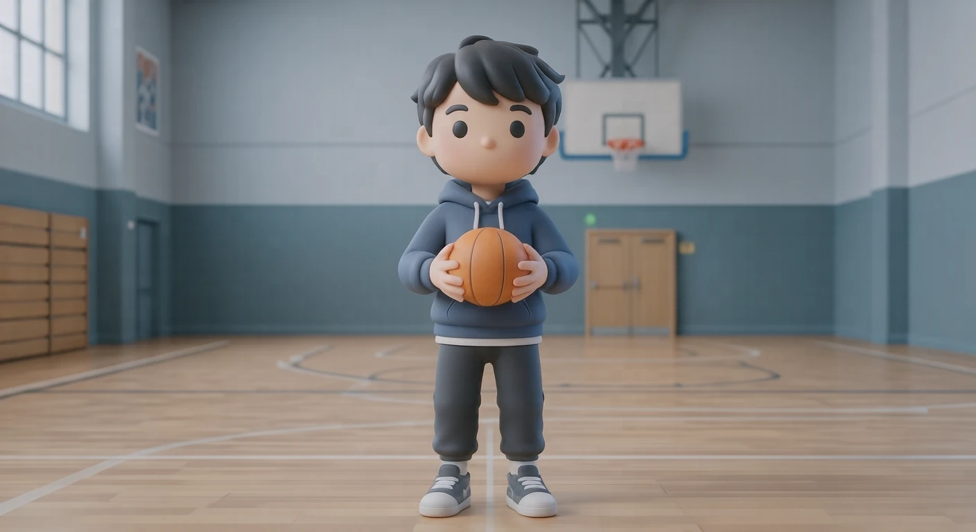 体育の授業でボールを持つ生徒のイラスト（ソフト3D）