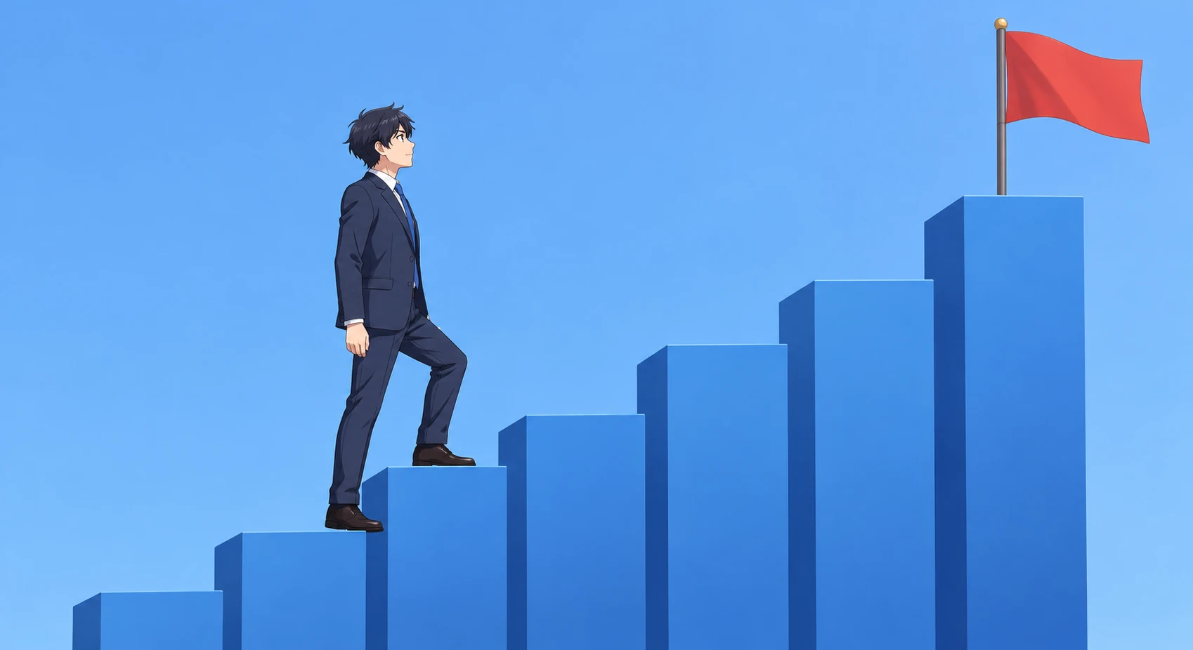 올라가는 막대그래프 계단을 오르는 사람 일러스트 (애니메이션 채색)