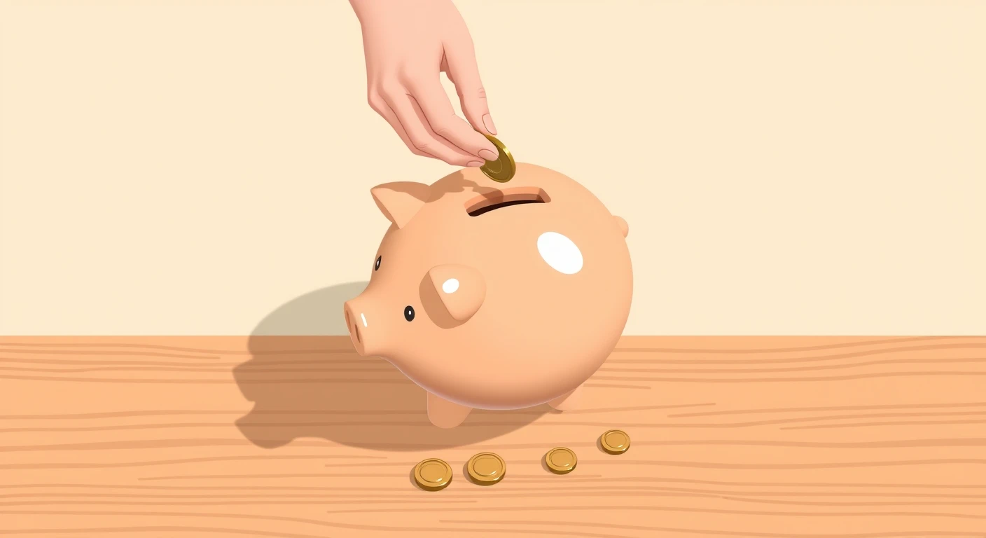 貯金箱にコインを入れる手元のアイソメトリックイラスト