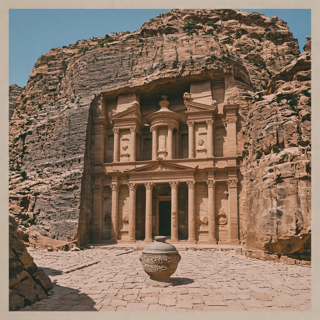 Illustration of the Monastery at Petra, a World Heritage Site (bold graphic)